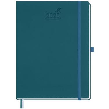 Imagem de BEZEND Agenda 2026 semanal e mensal, calendário de 21,6 cm x 28 cm com notas (26 de janeiro a dezembro), horário vertical com horário de hora em hora e aba mensal, capa dura de couro sintético - verde