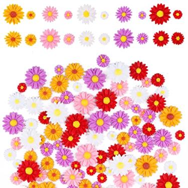 Imagem de Kalolary Enfeites de resina de margarida, 100 peças, mistos, primavera, margarida, flores, artesanato, ornamentos de resina, cabochão colorido, pingentes de geleca para capa de telefone, scrapbook,