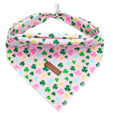 Imagem de Elegant little tail Bandana para cães do Dia de São Patrício, bandanas de trevo para cães, 1 peça, lavável, macio, cachecol feminino ou masculino, lenço quadrado para cães, bandana ajustável para cães