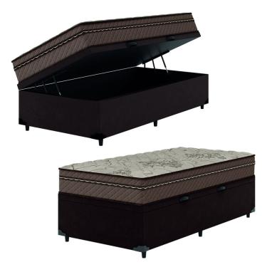 Imagem de Cama Box Baú Solteiro Colchão Com Molas Ensacadas Tokio 88x188x66cm Marrom Umaflex