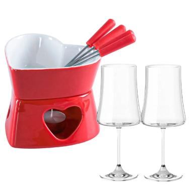 Imagem de Aparelho de Fondue e Taças de Vinho 460ml Pleasure Herstal Vermelho