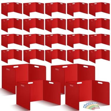 Imagem de Pacote com 24 divisórias de mesa para estudantes 35,5 × 43,5 × 35,5 cm plástico durável e à prova d 'água pastas de privacidade pretas divisórias de teste com painéis de privacidade de sala de aula