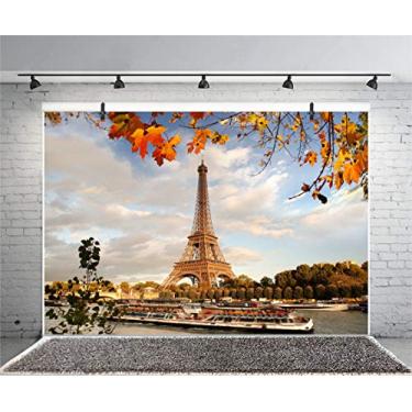 Imagem de Leyiyi 2,1 x 1,5 m cenário de outono Torre Eiffel Parque Nacional de Paris, folhas de mármore, jardim, barco, França, ponto de referência, foto de fundo europeu vlogger teia celebridade retrato