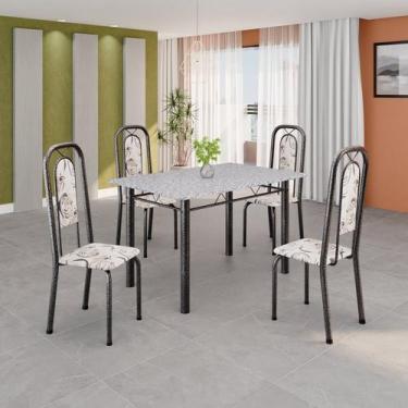 Imagem de Conjunto de Mesa Tubular 120cm X 75cm Tampo Granito Ocre com 4 Cadeira