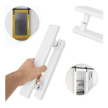 Imagem de Par Puxador Barra Chata 45Cm Branco Porta Madeira Vidros - Oliveira Fe