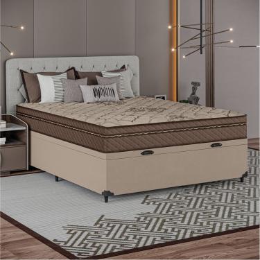Imagem de Cama Box Baú Casal Colchão Com Molas Ensacadas Tokio 138x188x66cm Marrom/Bege Umaflex