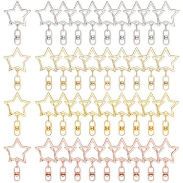 Imagem de SOFPLATE 40 pçs anel de chaveiro estrela giratório clipe de pressão liga prata estrelas primavera portão anéis gancho de pressão com corrente pendurado fivela conector metal lagosta garra fechos para