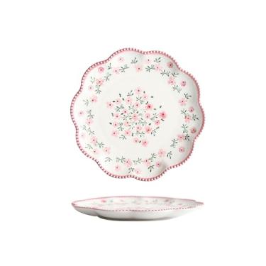 Imagem de Prato raso em forma de flor doméstico de cerâmica lanches de bife prato de sobremesa ocidental - Rosa