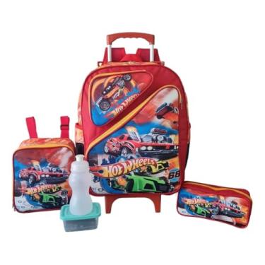 Imagem de Kit Mochila Infantil Carros 3 Bolsos Wheels Rodinhas G Hot Escolar
