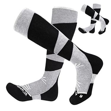Imagem de MORXPLOR Pacote Com 2 Pares De Meias Esqui Lã Merino Para Homens E Mulheres, Snowboard, Cano Alto, Quente Frio