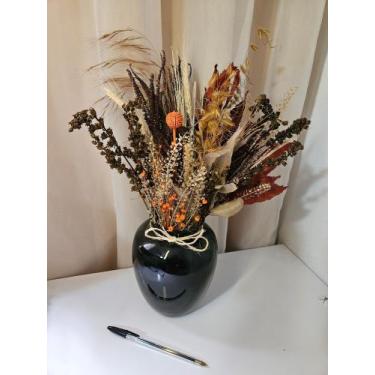 Imagem de Arranjo de flores naturais desidratadas com vaso preto elegante 45cm -