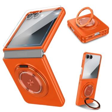 Imagem de Capa magnética para Samsung Galaxy Z Flip 7 com protetor de tela compatível com Mag-Safe, suporte de anel giratório 360, suporte de nível militar, capa de telefone à prova de choque para Samsung Z