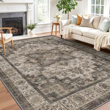 Imagem de LUMI Tapete de área, tapete interno lavável antiderrapante, pequeno tapete de destaque oriental para quarto, cozinha, sala de estar, 1,8 m x 20,3 m, cinza-acinzentado/cinza escuro