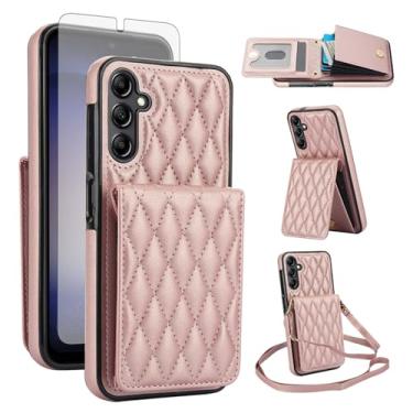 Imagem de Capa de celular para Samsung Galaxy A56 5G carteira de celular com protetor de tela de vidro temperado slot para cartão de crédito, alça transversal e bloqueio de RFID A 56 56A LTE mulheres homens