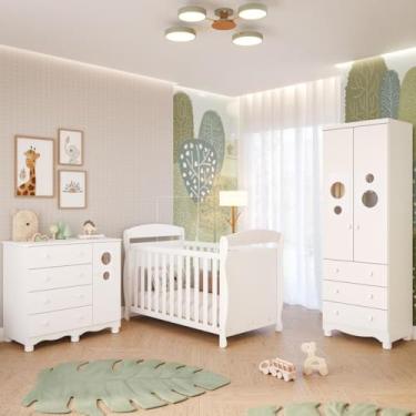 Imagem de Quarto Bebê Completo Berço Americano Marquesa 3em1 Guarda Roupas 2 Portas Cômoda Bolinha 100% Mdf