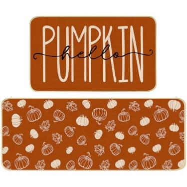 Imagem de Nialnant Conjunto de 2 tapetes de cozinha de abóbora, tapetes de cozinha de terracota para chão, tapetes de cozinha laranja queimado, tapetes laváveis antiderrapantes para banheiro, quarto, decorações