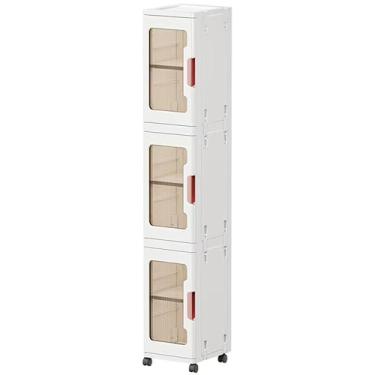 Imagem de Armário de armazenamento de banheiro fino de 3 andares, armário de armazenamento estreito para banheiro com portas e prateleiras transparentes, adequado para espaços pequenos, banheiros, cozinhas