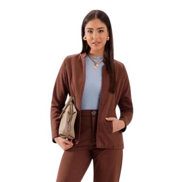 Imagem de Blazer Malha Lunender Alfaiataria Marrom Tam. G-Feminino