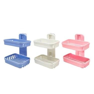 Imagem de Saboneteira Parede，Saboneteira Dupla 2 Comadas para Parede com Alto Adesivos Sem Furo(2 Unidades)