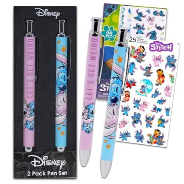 Imagem de Disney Conjunto de canetas Stitch – Pacote com 2 canetas Stitch e Angel com clipe Plus adesivos, tatuagens para meias Lilo e Stitch, artigos de papelaria, presente e material de escritório