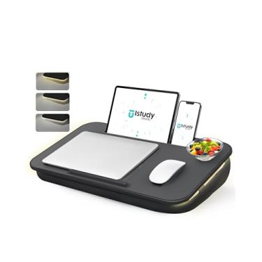 Imagem de Mesa de colo, mesa portátil para laptop com almofada e luzes, superfície extra larga para laptop de 17 polegadas, bandeja para cama, sofá, viagem ou carro – ISTUDYNITURE (preto, modo de 3 cores)