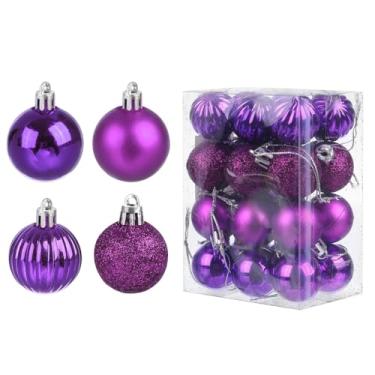 Imagem de Enfeites de Natal de 24 quilates, bolas de bolas de Natal, decorações de árvore inquebráveis de 30 mm, pingente de bolas de plástico para pendurar em árvore de Natal, guirlanda de aniversário