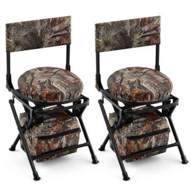Imagem de Briwooody Conjunto de 2 cadeiras de caça giratórias de 360 graus para persianas no chão, assento de caça dobrável, cadeira de pesca, leve, portátil, almofada acolchoada para pesca, acampamento com