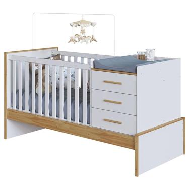 Imagem de Berço Multifuncional Beni 4 Em 1 Com 3 Gavetas Branco Brilho/amêndoa - Móveis Peroba