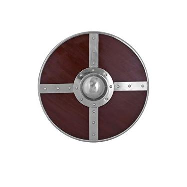 Imagem de THOR INSTRUMENTS Placa redonda de madeira com palavra alemã jubarte - escudo medieval viking com aço e presentes rústicos vintage para decoração de casa