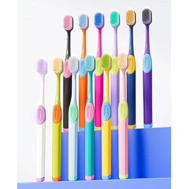 Imagem de FOREVIVE Escovas de dentes médias para adultos com cerdas macias – limpeza ultra suave com cabeça larga para cuidados com dentes e aparelhos sensíveis, pacote com 12 cores vibrantes (experiência única