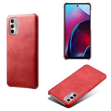 Imagem de Capa para MOTO G5 5G 2022,Proteção contra quedas,Casca de volta de cor sólida simples,Design de couro de imitação de plástico-Red