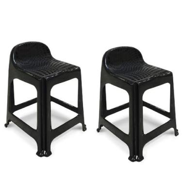 Imagem de Kit 2 Banquetas Banquinho Plástico 59x44x40CM Com Encosto 25638PM Arqp