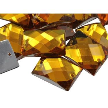 Imagem de Allstarco Topázio dourado CH16 de 14 x 10 mm, contas costuradas retangulares para artesanato, strass acrílico de plástico com furos para costura, enfeites de roupas, cosplays de fantasia 70 peças