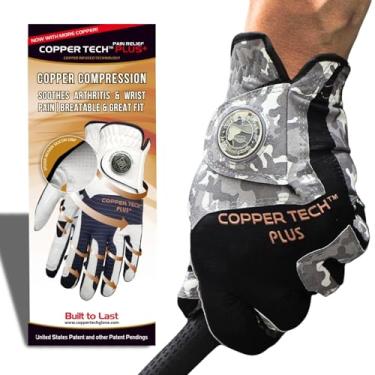 Imagem de Luvas de golfe masculinas Copper Tech com marcador de bola - bandeira dos EUA e luva de golfe camuflada para patriotas americanos - perfeitas para golfe de verão - luva de golfe de couro 100% AAA