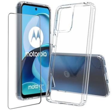 Imagem de Niopiee Capa protetora para celular Moto G14, transparente, fina, rígida, híbrida, à prova de choque, com protetor de tela de vidro temperado, capa protetora de celular antiarranhões