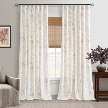 Imagem de Cortinas florais de linho, 250 cm, plissadas, casa de fazenda, neutra, sala de jantar, filtro de luz, cortinas de linho, marrom, bege, estampa floral, estampada, francês, country, vintage, drapeados