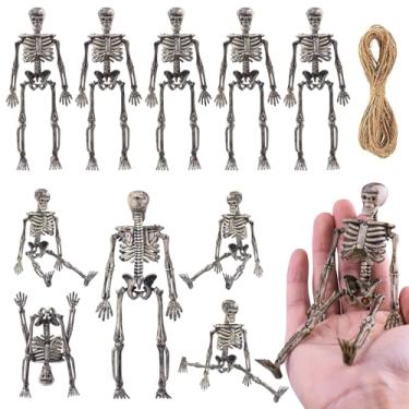 Imagem de MUXIUNT 10 Pcs mini skeleton halloween decoration With hemp rope，6”small plastic posable halloween tiny skeleton figurines decor for Halloween Indoor Outdoor Graveyard Decor Haunted House Party Favors
