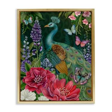 Imagem de Stupell Industries Design de arte de parede em tela flutuante em ouro pavão com motivo de jardim por Nicole Tamarin, 53 x 43 cm