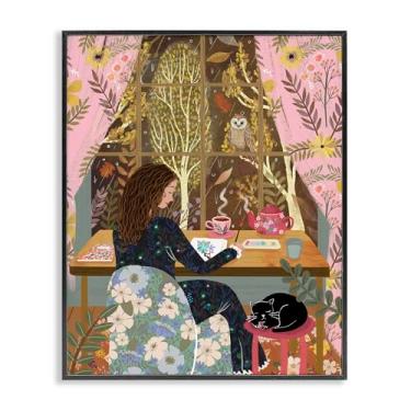 Imagem de Stupell Industries Janela de outono vista relaxante preta emoldurada giclée design de arte por Mia Charro, 20 x 16