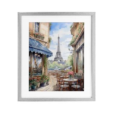 Imagem de Stupell Industries Impressão emoldurada cinza Torre Eiffel vista da cidade sob o vidro por LSR Creative Studio, 40,6 x 33,5 cm