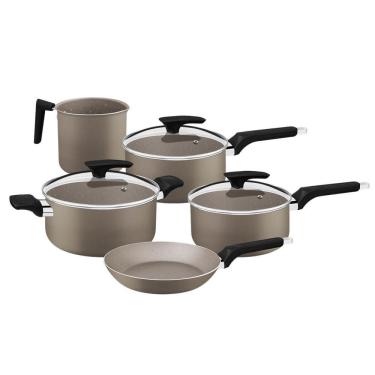 Imagem de Jogo De Panelas Tramontina Milazzo Em Alumínio Revestimento Em Starflon Max Amêndoa 5 Peças 28599461