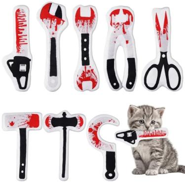 Imagem de ZooZoo 8 peças de brinquedos de erva de gato de Halloween, conjunto de pelúcia de formas variadas com papel enrugado, tecido durável resistente a mordidas, brinquedos engraçados para mastigar gatos