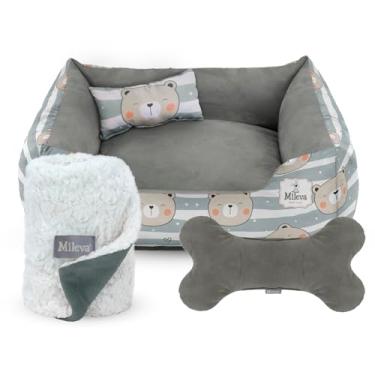 Imagem de Cama Pet Camurça + Coberdrom + Brinquedo Ossinho 04 Peças - Coleção Ursos - Vip 2 (60x60 cm, Ursinho Fofura)