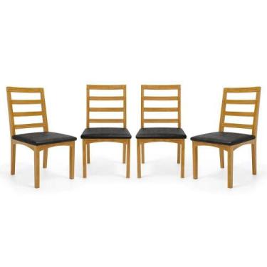 Imagem de Kit Com 4 Cadeiras Cecília Madeira Maciça Assentos Estofados Para Mesa