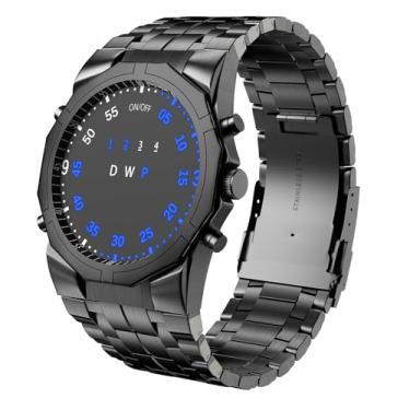 Imagem de TVG Relógio masculino criativo binário LED à prova d'água, relógio esportivo à prova d'água com aço inoxidável, relógios militares masculinos, Balck, Relógio TVG 3103