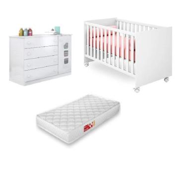 Imagem de Berço Mini Cama Americano c/ Colchão + Cômoda Sapateira Ana Lívia MDF 