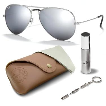 Imagem de Ray-Ban Óculos de sol RB3025 AVIATOR MIRROR em forma de piloto para homens e mulheres com kit oficial RAYBAN Eyewear, Armação prateada fosca | Lente cinza polarizada, 58 mm