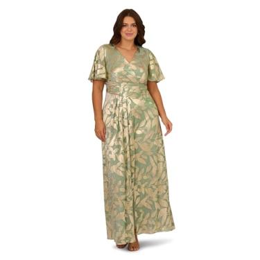Imagem de Adrianna Papell Vestido drapeado de folha de alumínio feminino, Sálvia/dourado, 50