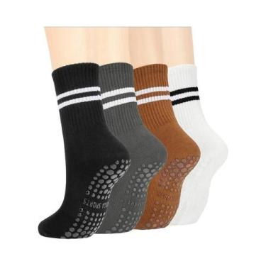 Imagem de Meias Femininas Antiderrapantes De Algodão Para Yoga, Pilates E Dança,