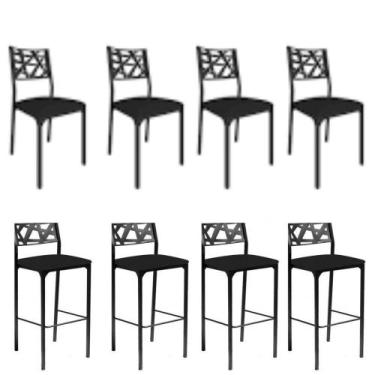 Imagem de Kit 4 Cadeira E 4 Banquetas Luiza Gourmet-assento Preto - GAT MAGAZINE